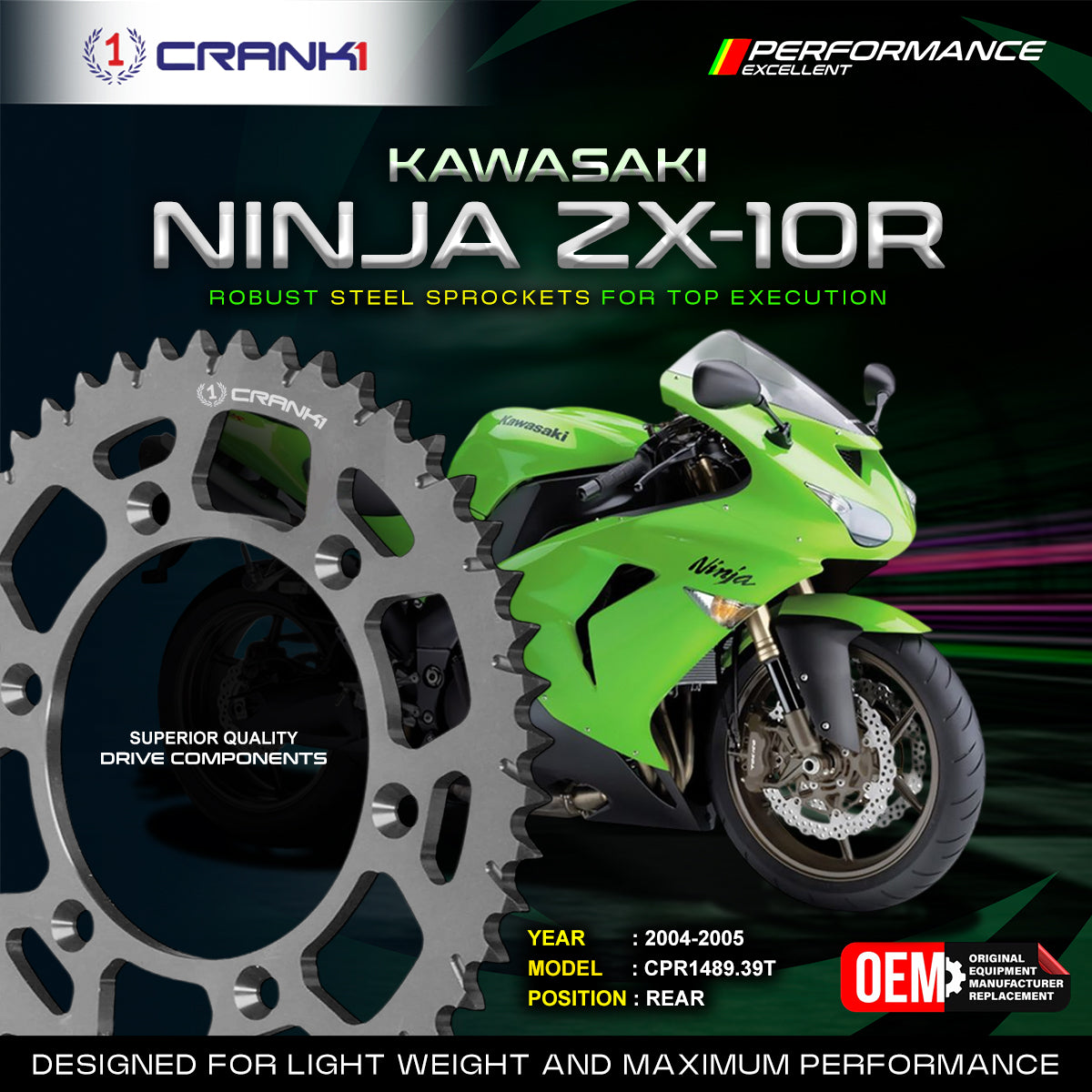 Sprocket For Kawasaki Ninja ZX-10R 2004-2005 - Rear - CPR1489 39T - CRANK1