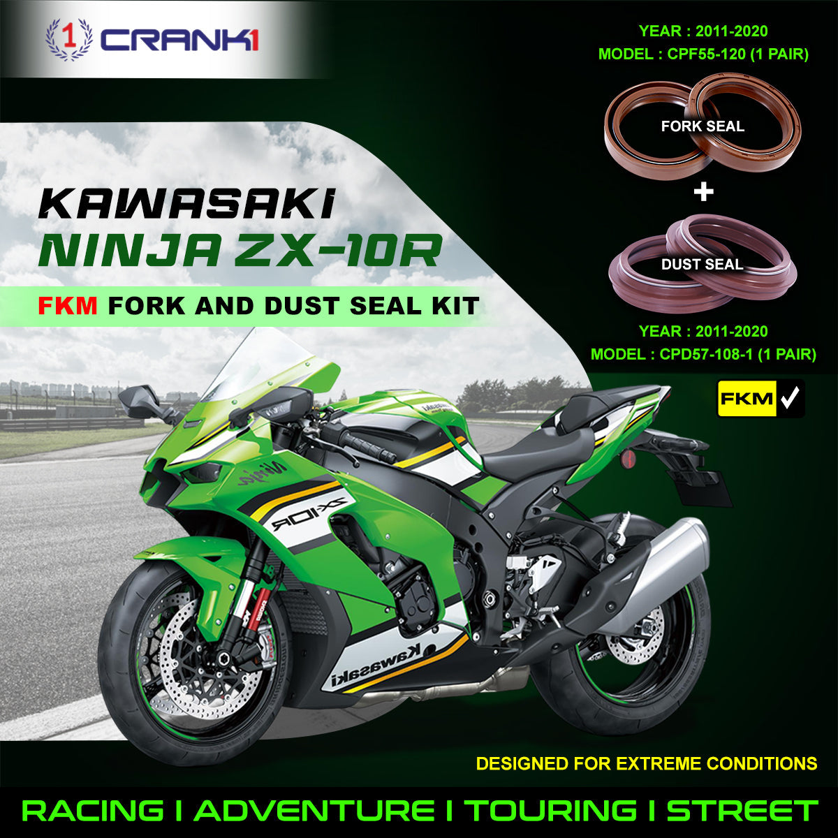 Fork And Dust Seals Kit For Kawasaki Ninja ZX-10R 2011-2020 - CRANK1