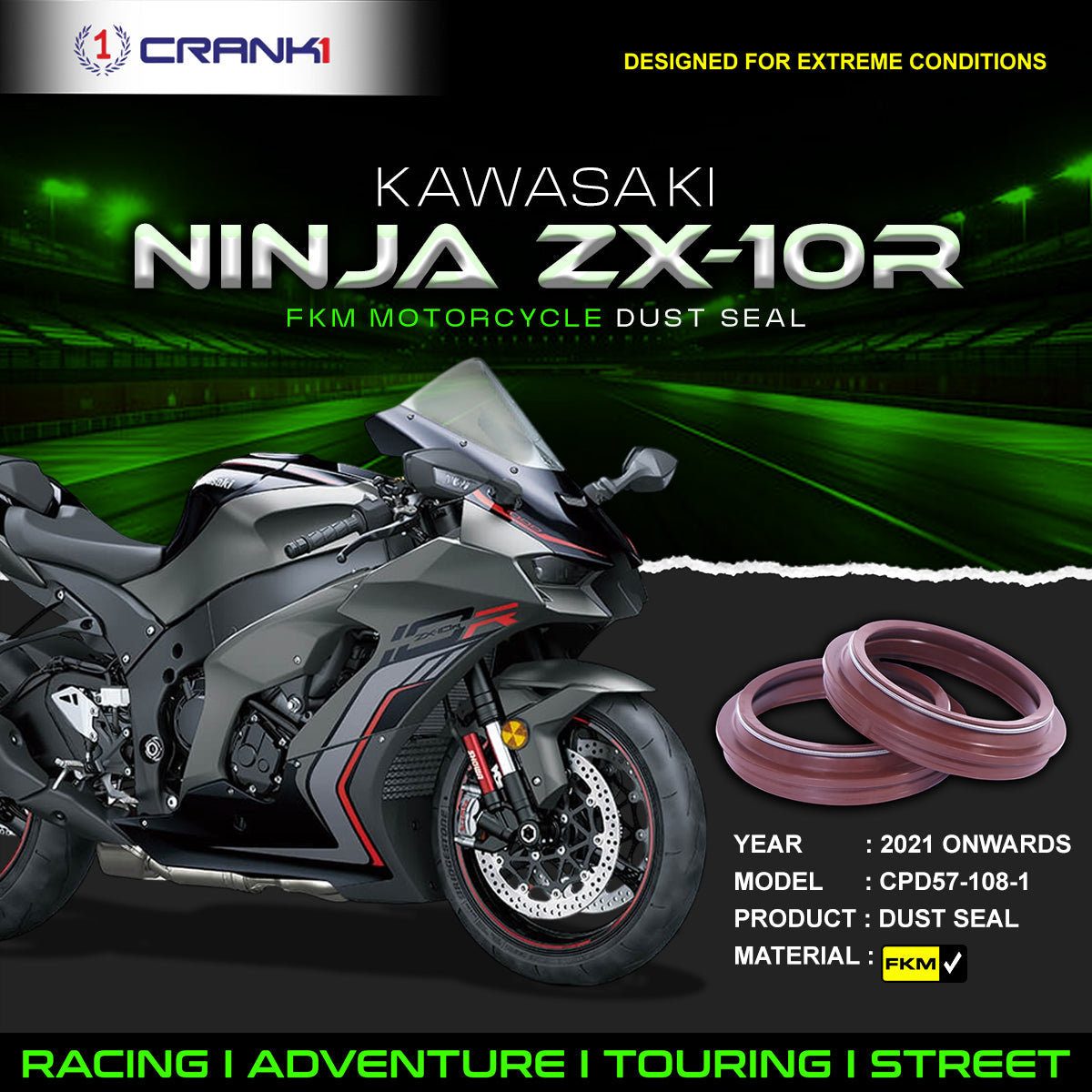 Fork Dust Seals Pair For Kawasaki Ninja ZX-10R 2021 Onwards - CPD57-108-1 - CRANK1