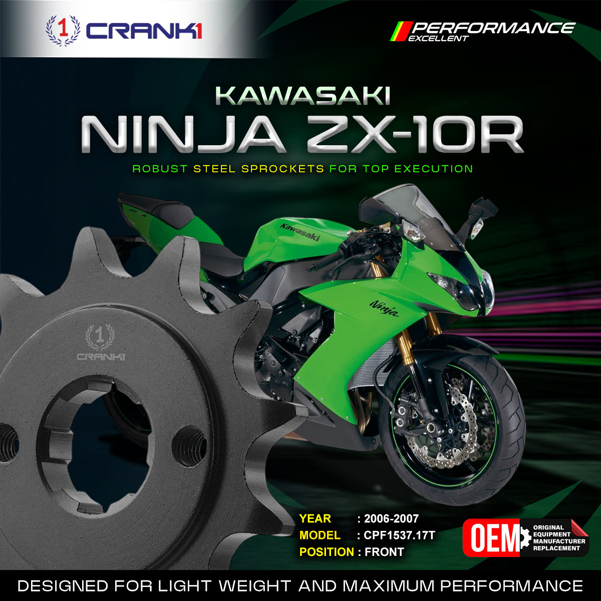 Sprocket For Kawasaki Ninja ZX-10R 2006-2007 - Front - CPF1537 17T - CRANK1