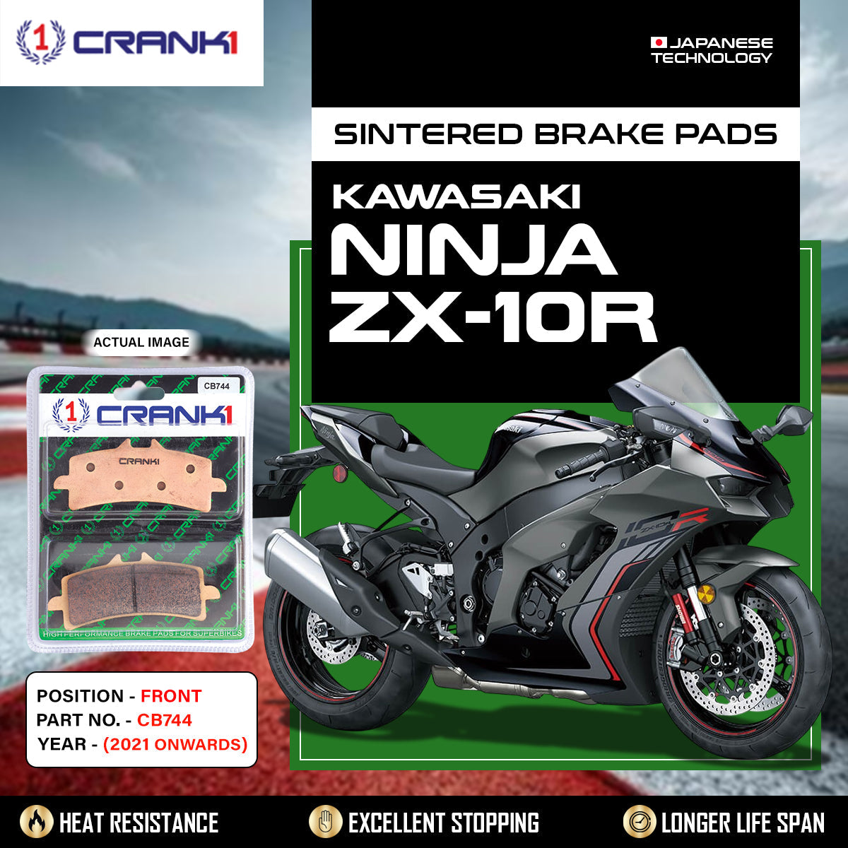 Sintered Brake Pads For Kawasaki Ninja ZX-10R 2021 Onwards - Front - CB744 - 2 Sets - CRANK1