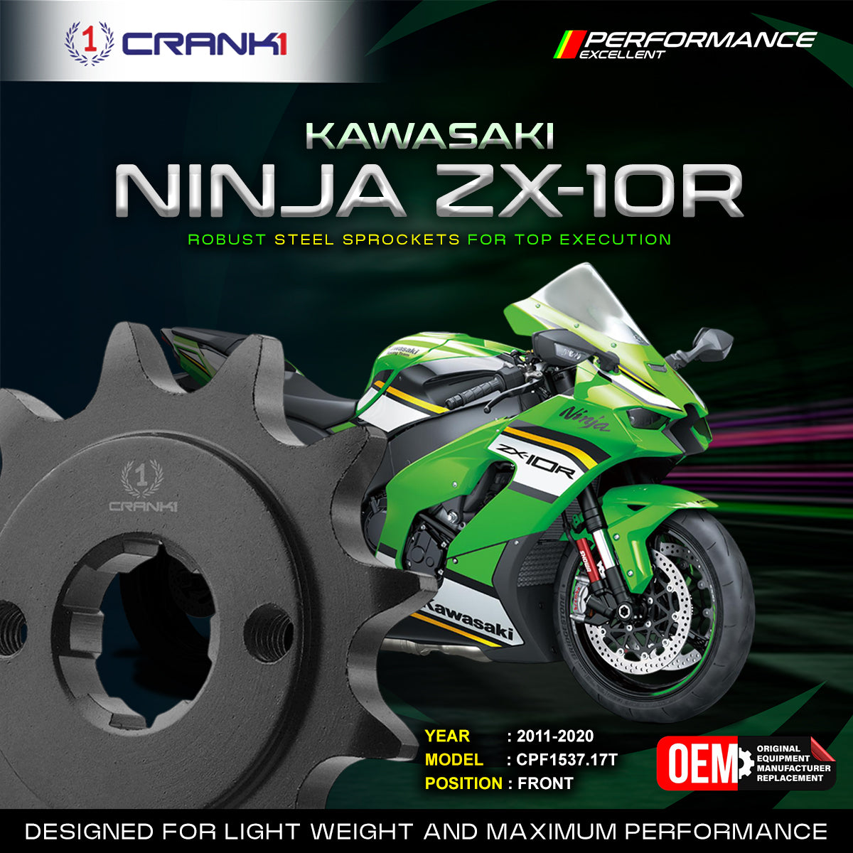 Sprocket For Kawasaki Ninja ZX-10R 2011-2020 - Front - CPF1537 17T - CRANK1