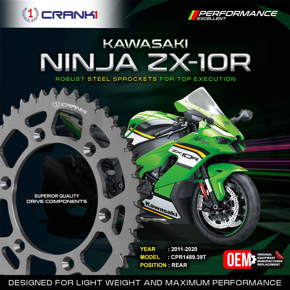 Sprocket For Kawasaki Ninja ZX-10R 2011-2020 - Rear - CPR1489 39T - CRANK1
