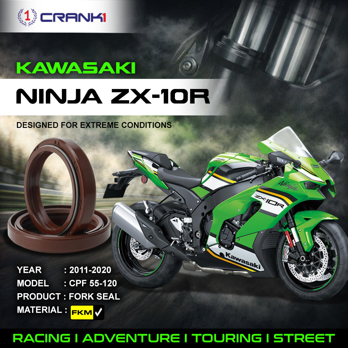 Fork Oil Seals Pair For Kawasaki Ninja ZX-10R 2011-2020 - CPF55-120 - CRANK1