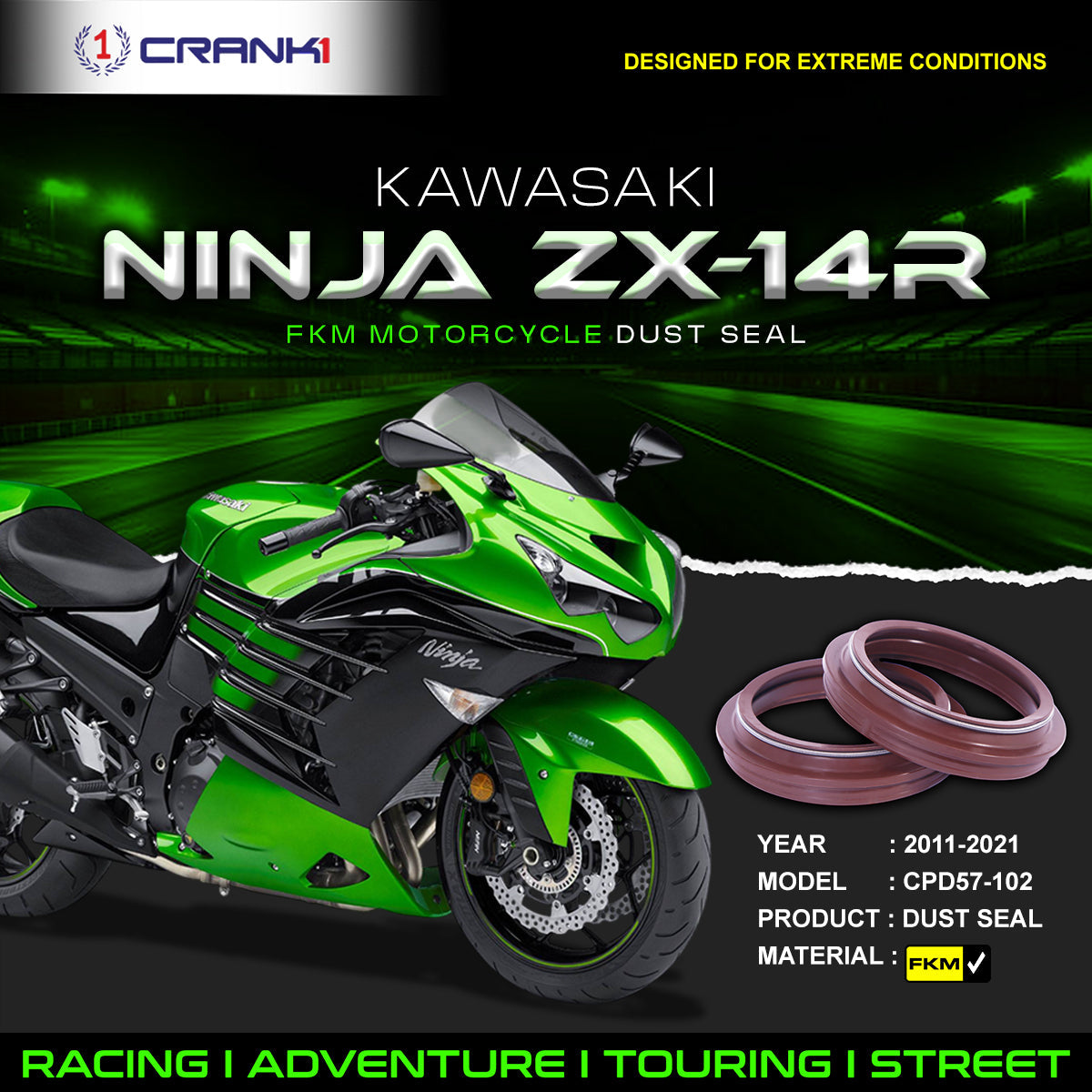 Fork Dust Seals Pair For Kawasaki Ninja ZX-14R 2011-2021 - CPD57-102 - CRANK1