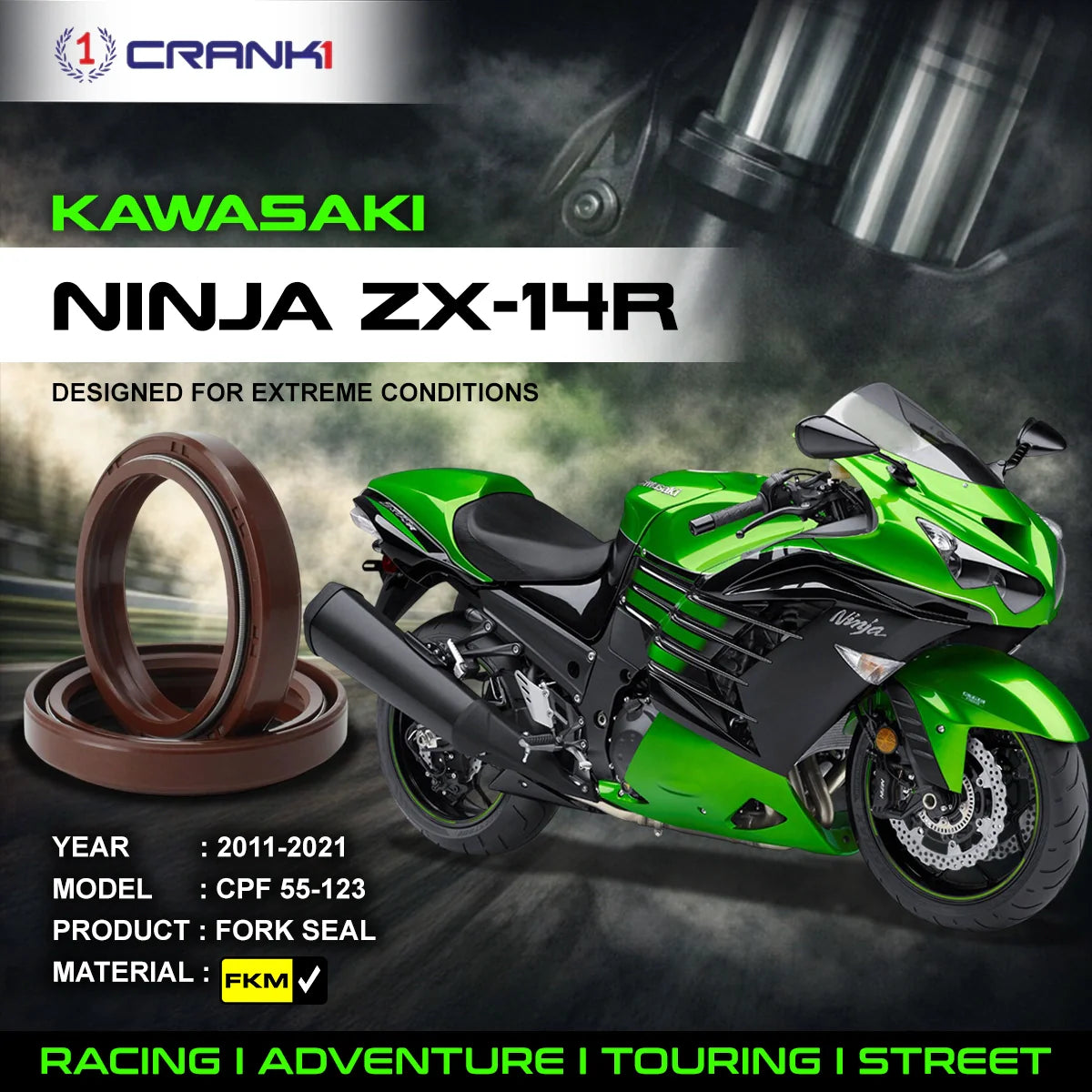 Fork Oil Seals Pair For Kawasaki Ninja ZX-14R 2011-2021 - CPF55-123 - CRANK1
