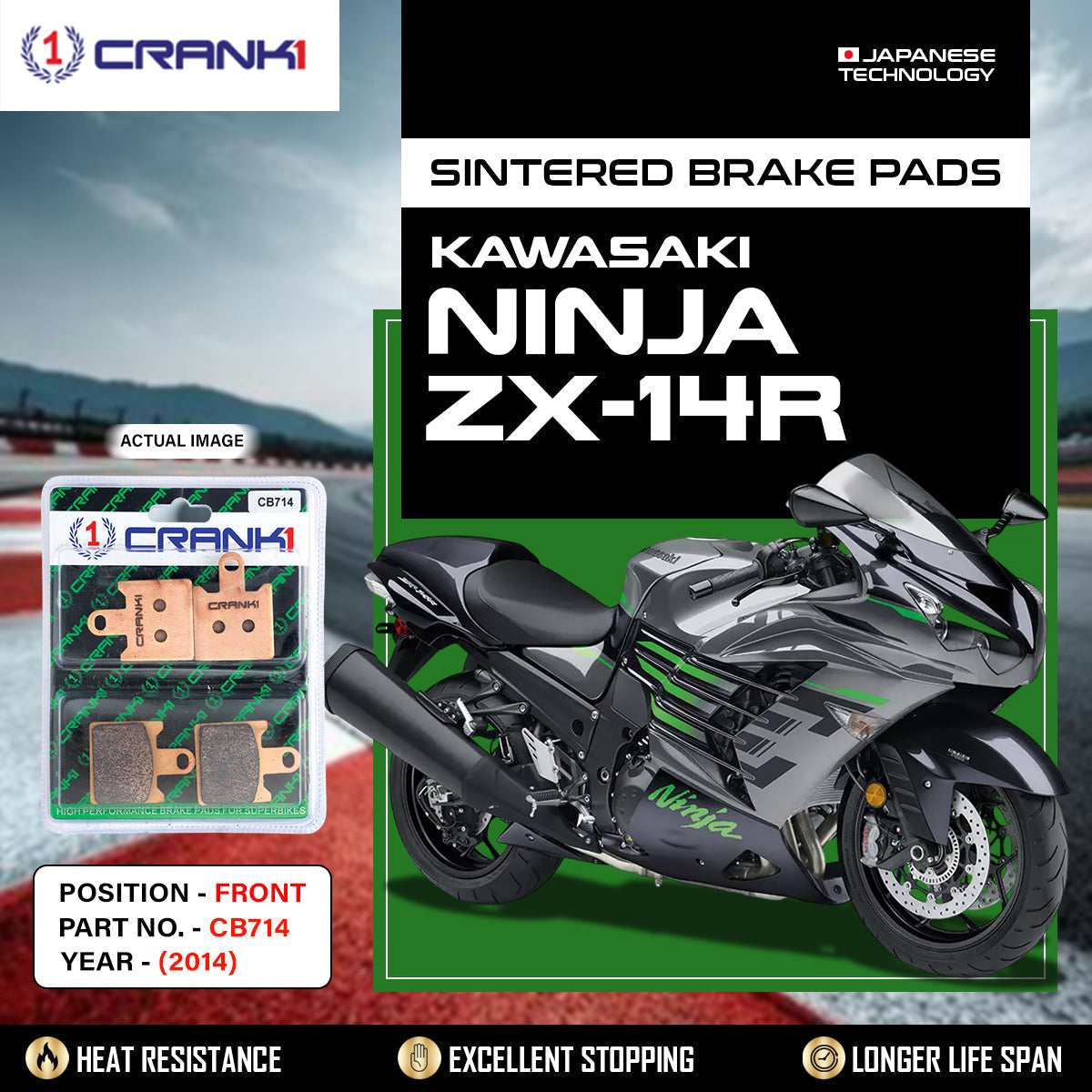 Sintered Brake Pads For Kawasaki Ninja ZX-14R 2014 - Front - CB714 - 2 Sets - CRANK1