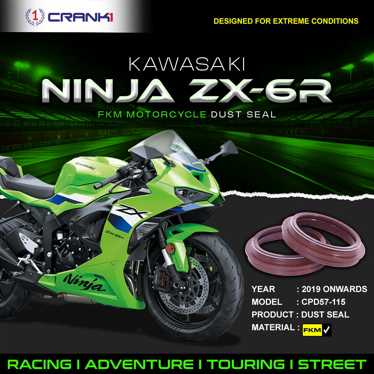 Fork Dust Seals Pair For Kawasaki Ninja ZX-6R 2019 Onwards - CPD57-115 - CRANK1
