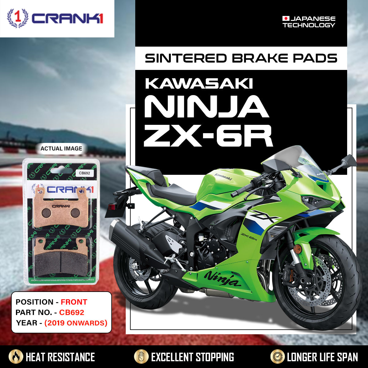 Sintered Brake Pads For Kawasaki Ninja ZX-6R 2019 Onwards - Front - CB692 - 2 Sets - CRANK1