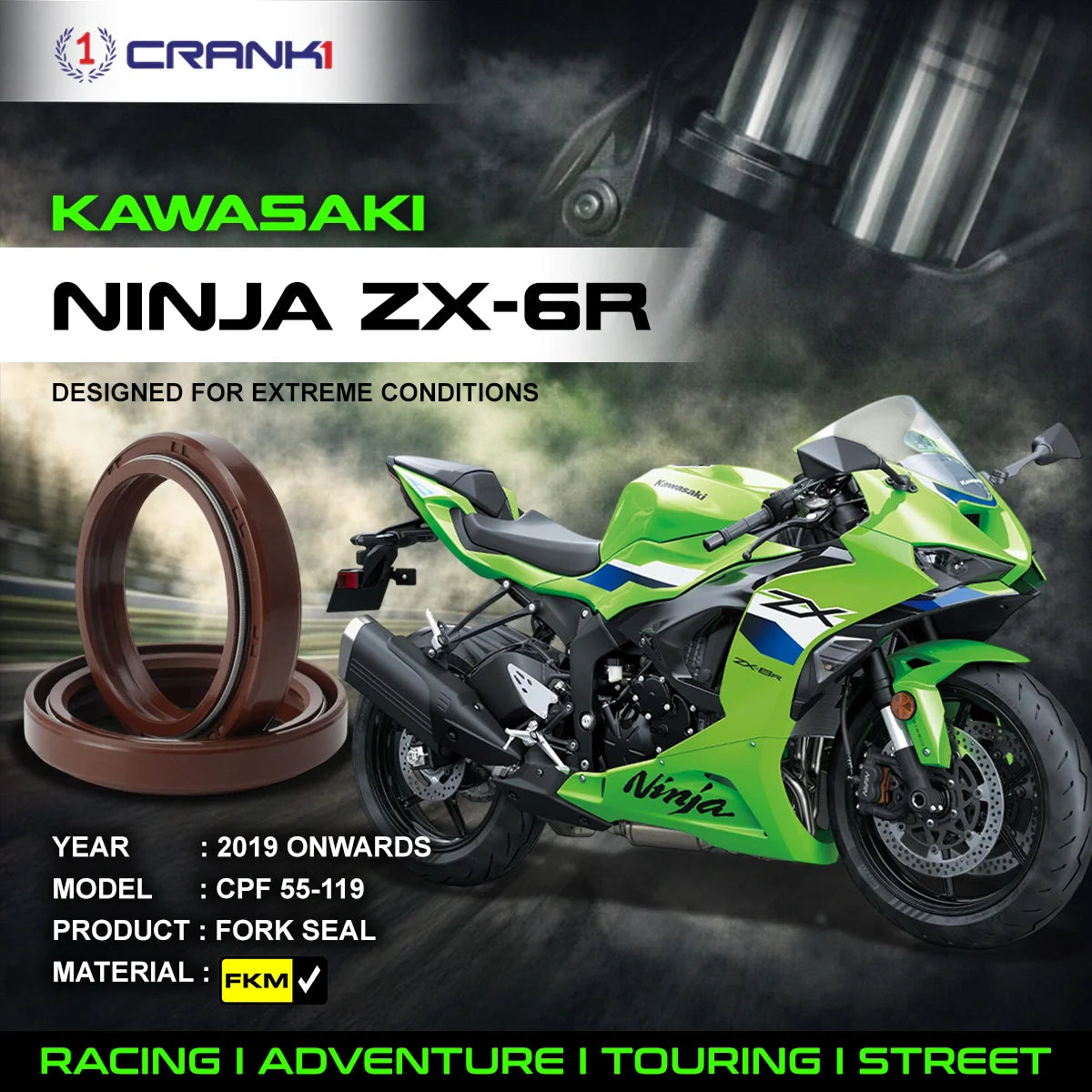 Fork Oil Seals Pair For Kawasaki Ninja ZX-6R 2019 Onwards - CPF55-119 - CRANK1