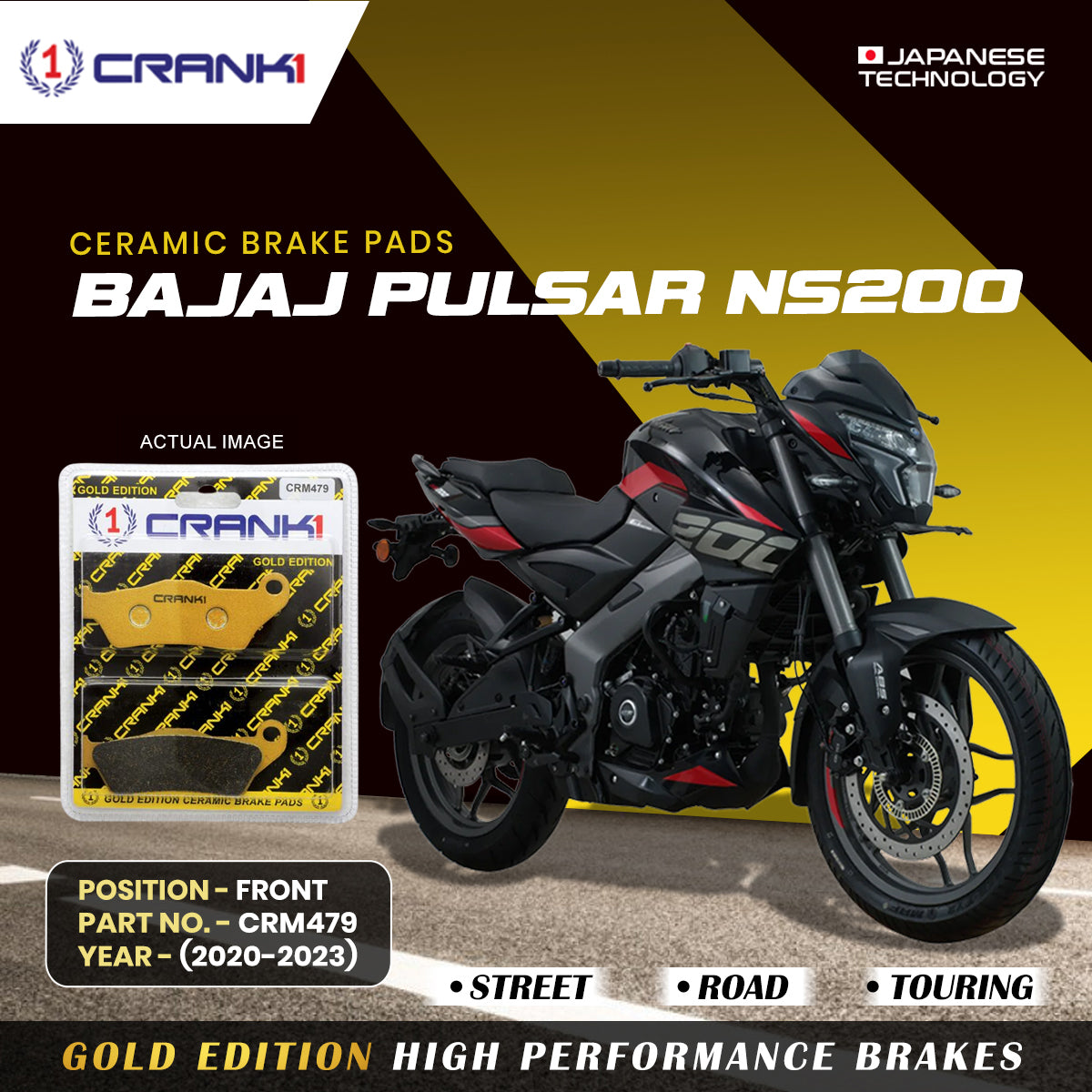 Ceramic Brake Pads For Bajaj Pulsar NS200 2020 2023 Front CRM479 1 Set CRANK1