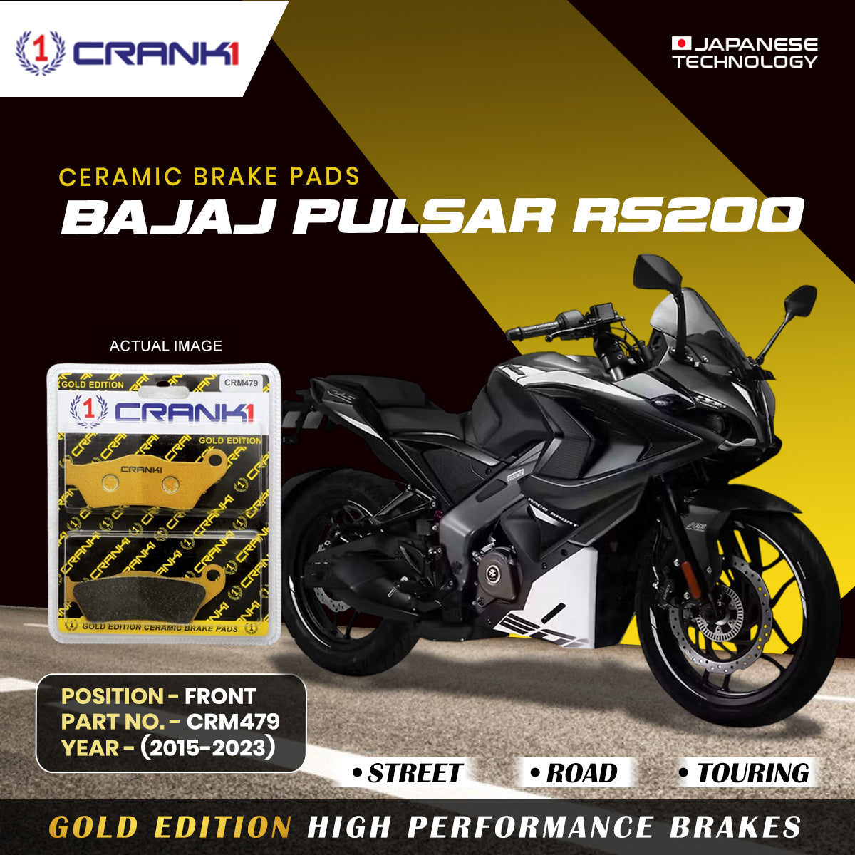 Ceramic Brake Pads For Bajaj Pulsar RS200 2015 2023 Front CRM479 1 Set CRANK1