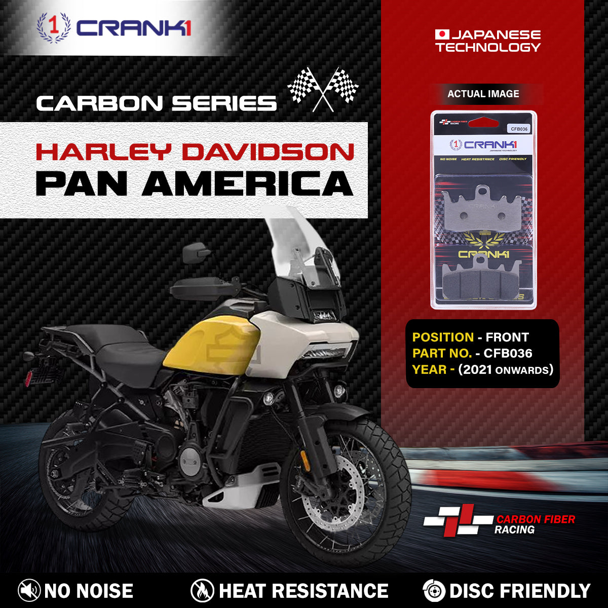 Carbon Brake Pads For Harley Davidson Pan America 2021 Onwards - Front - CFB036 - 2 Sets - CRANK1