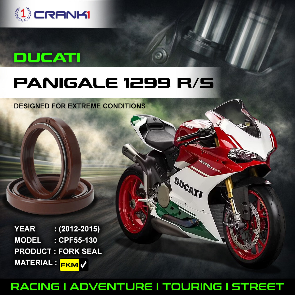 Fork Oil Seals Pair For Ducati Panigale 1299 R S 2012-2015 - CPF55-130 - CRANK1
