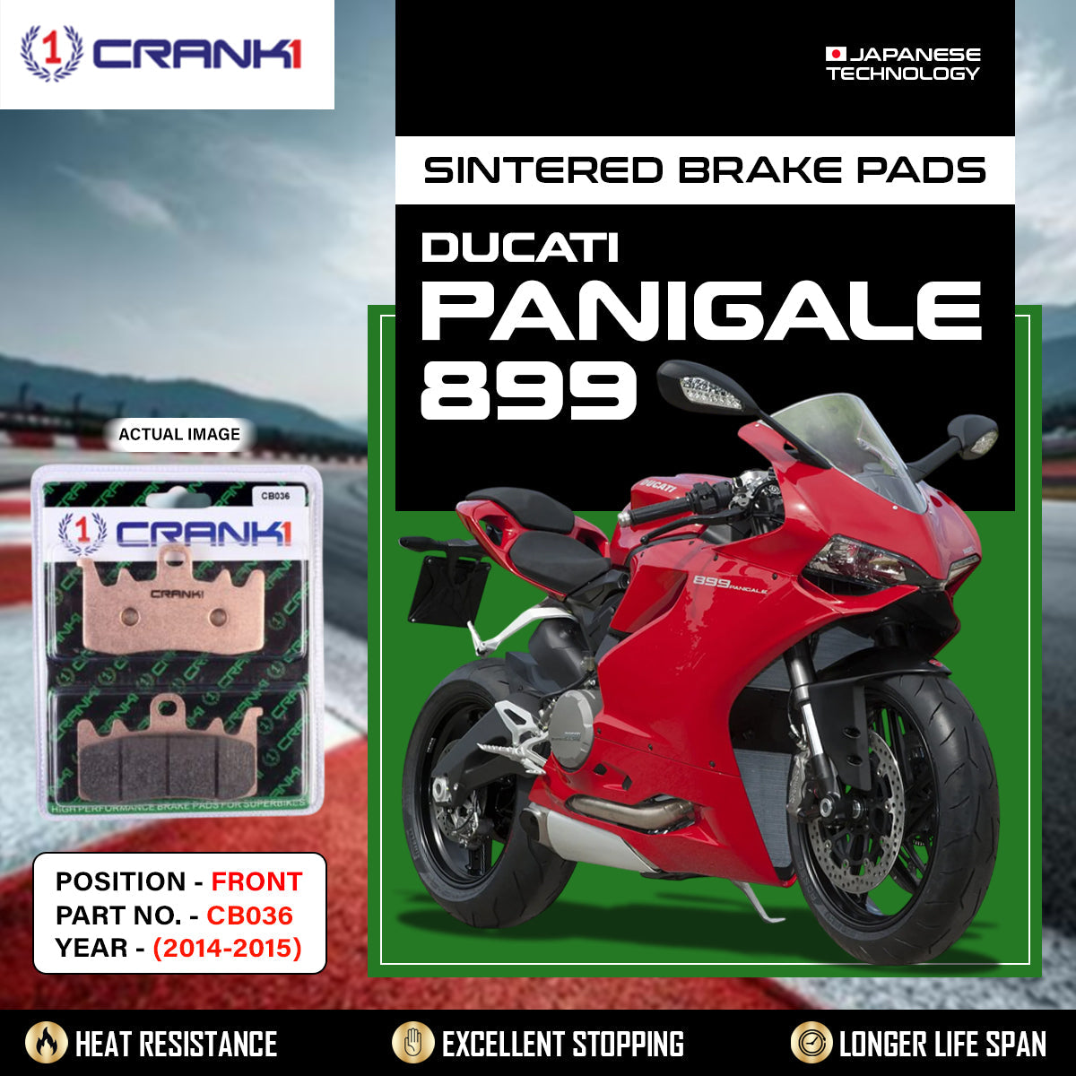 Sintered Brake Pads For Ducati Panigale 899 2014-2015 - Front - CB036 - 2 Sets - CRANK1