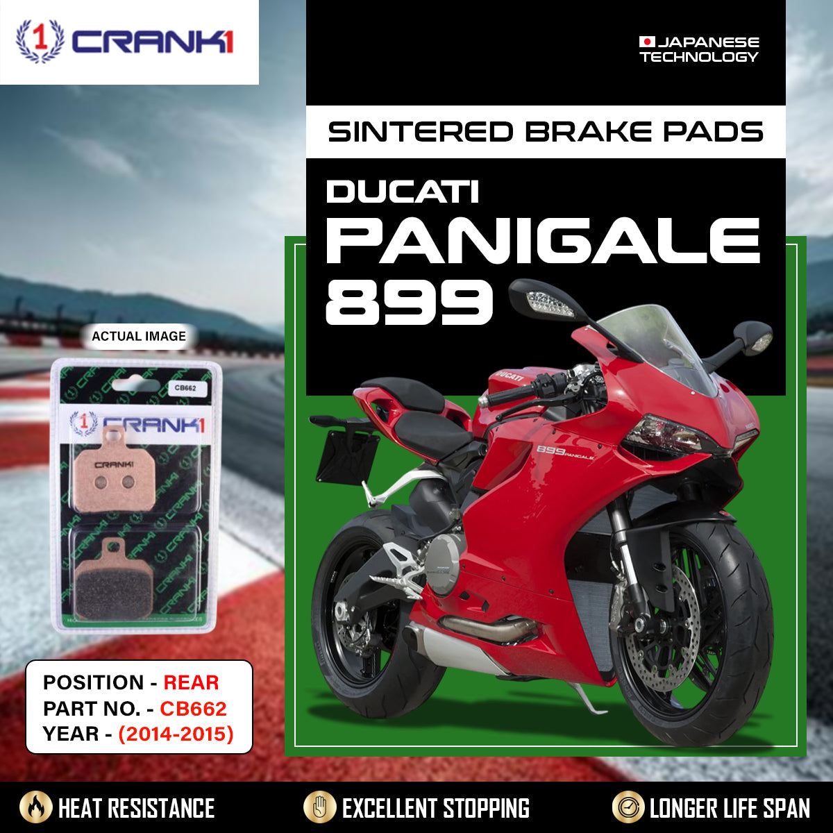Sintered Brake Pads For Ducati Panigale 899 2014-2015 - Rear - CB662 - 1 Set - CRANK1