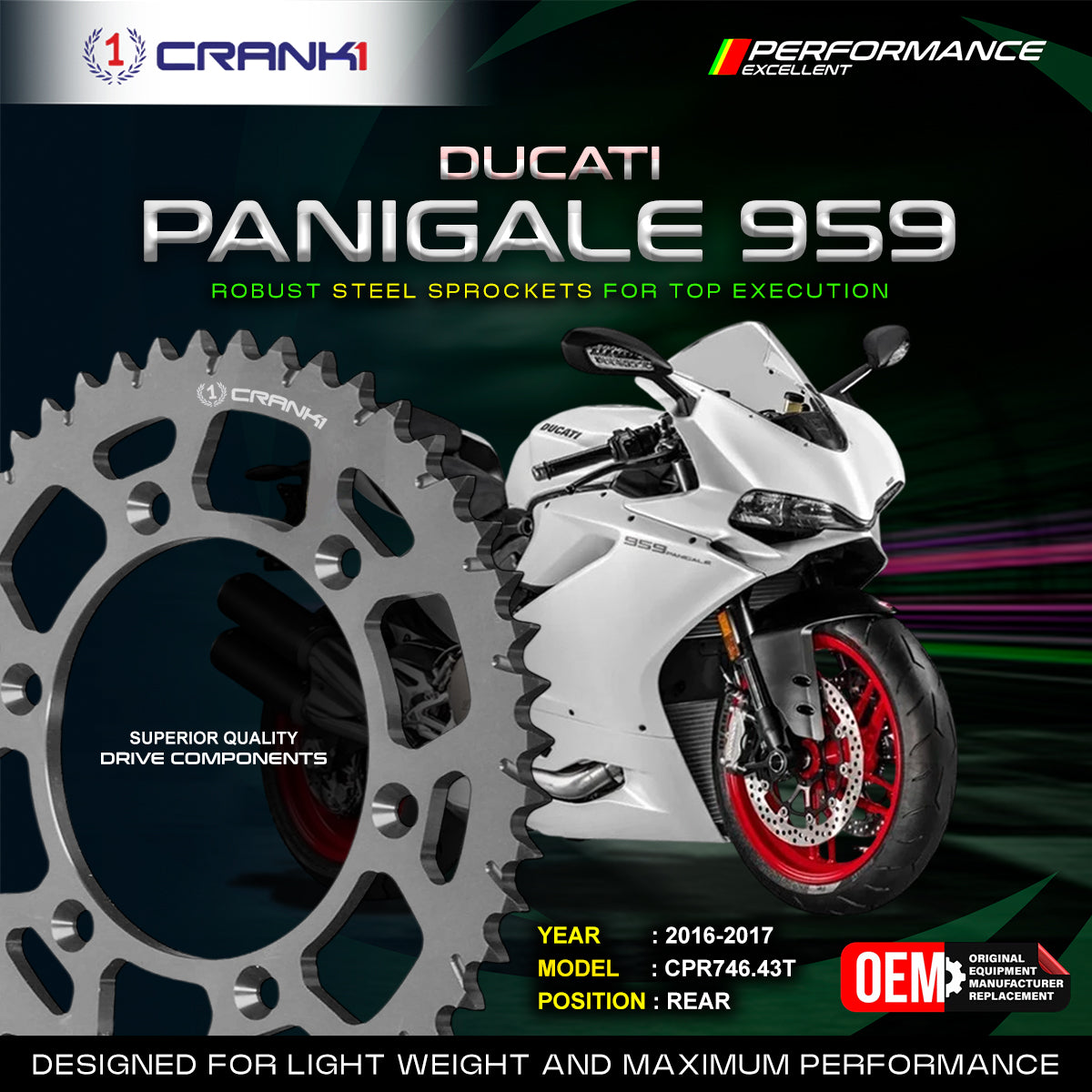 Sprocket For Ducati Panigale 959 2016-2017 - Rear - CPR746 43T - CRANK1