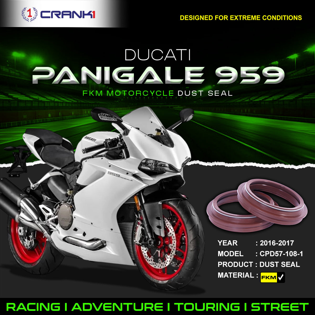 Fork Dust Seals Pair For Ducati Panigale 959 2016-2017 - CPD57-108-1 - CRANK1