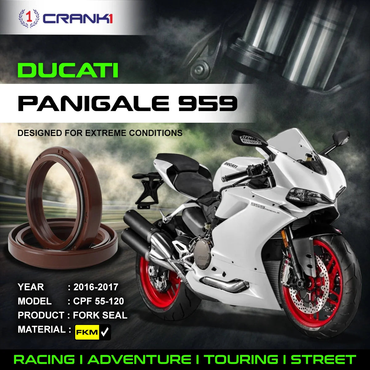 Fork Oil Seals Pair For Ducati Panigale 959 2016-2017 - CPF55-120 - CRANK1