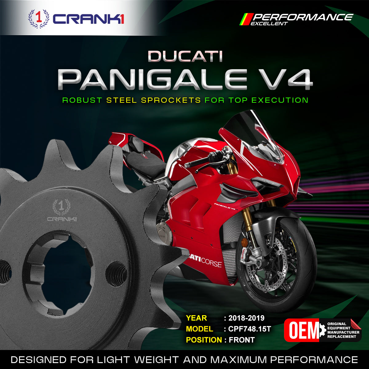 Sprocket For Ducati Panigale V4 2018-2019 - Front - CPF748 15T - CRANK1