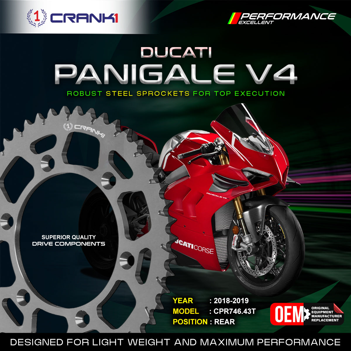 Sprocket For Ducati Panigale V4 2018-2019 - Rear - CPR746 43T - CRANK1