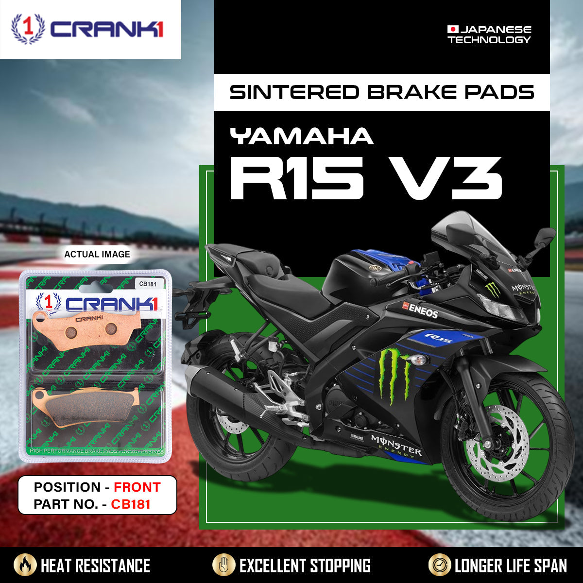Sintered Brake Pads For Yamaha R15 V3 - Front - CB181 - 1 Set - CRANK1