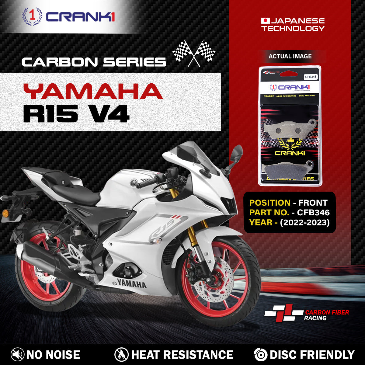 Carbon Brake Pads For Yamaha R15 V4 2022-2023 - Front - CFB346 - 1 Set - CRANK1