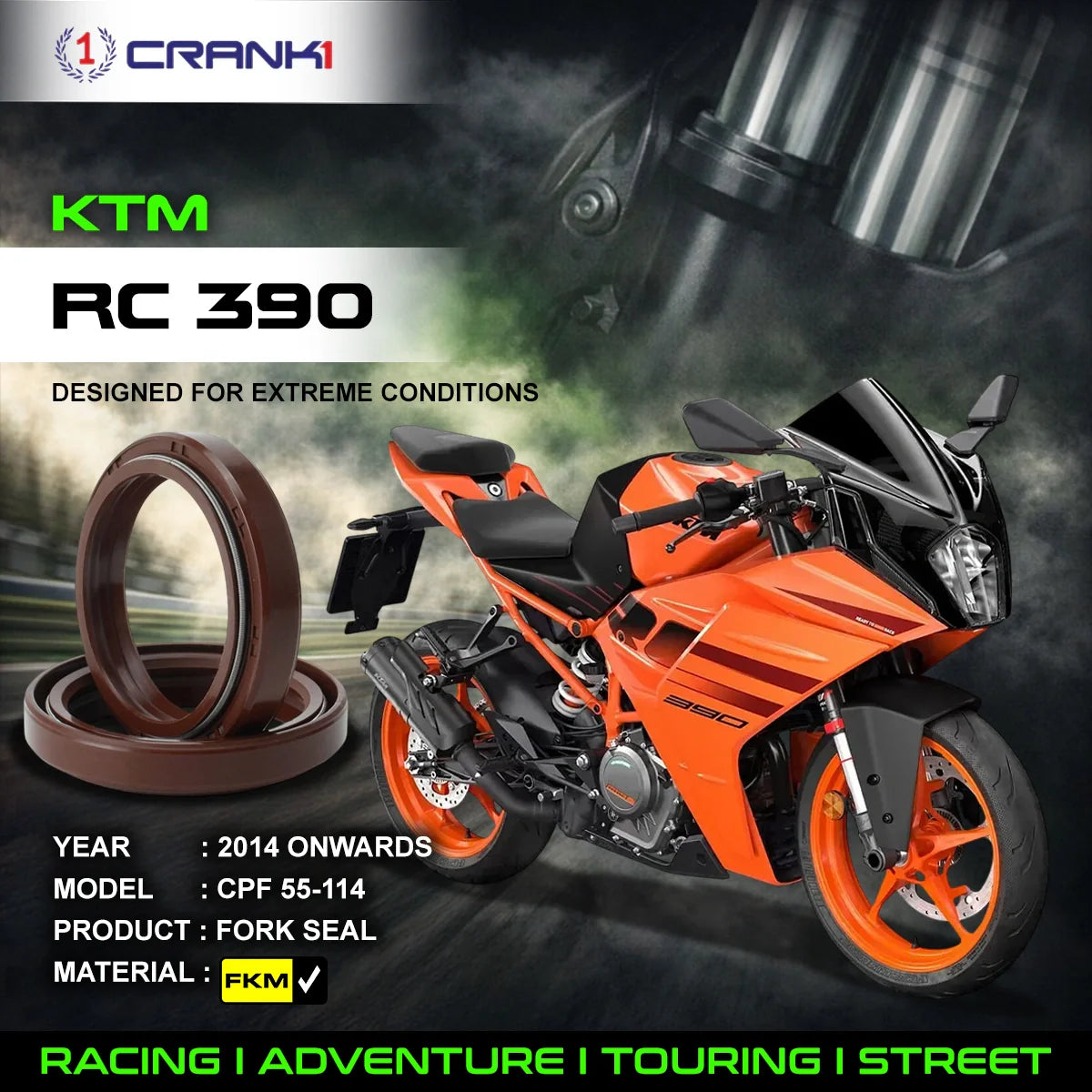 Fork Oil Seals Pair For KTM RC 390 2014 Onwards - CPF55-114 - CRANK1