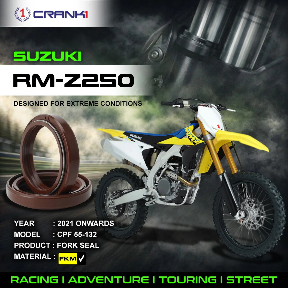 Fork Oil Seals Pair For Suzuki RM-Z250 2021 Onwards - CPF55-132 - CRANK1