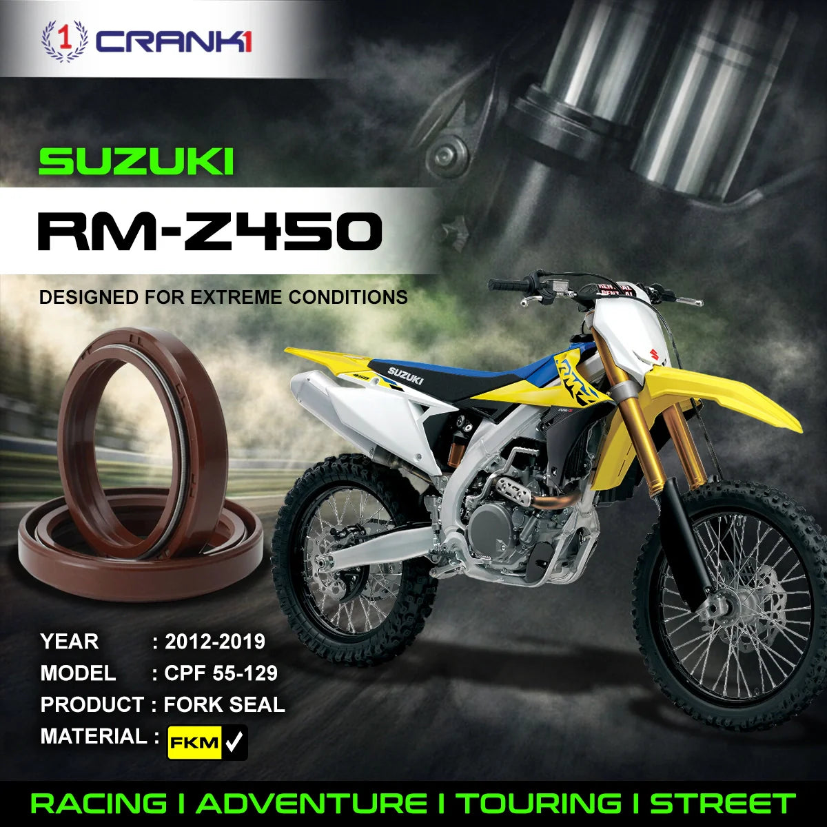 Fork Oil Seals Pair For Suzuki RM-Z450 2012-2019 - CPF55-129 - CRANK1