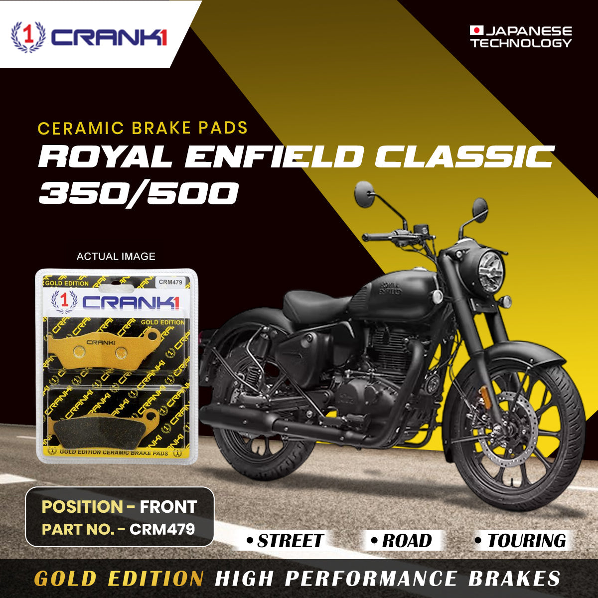 Ceramic Brake Pads For Royal Enfield Classic 350 500 Front CRM479 1 Set CRANK1