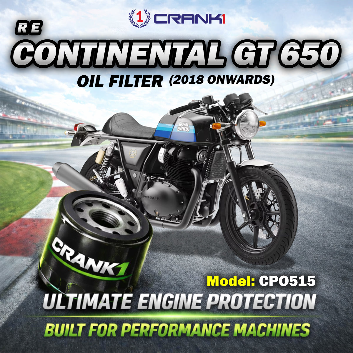 Oil Filter For Royal Enfield Continental GT 650 2018 Onwards - CPO515 - CRANK1