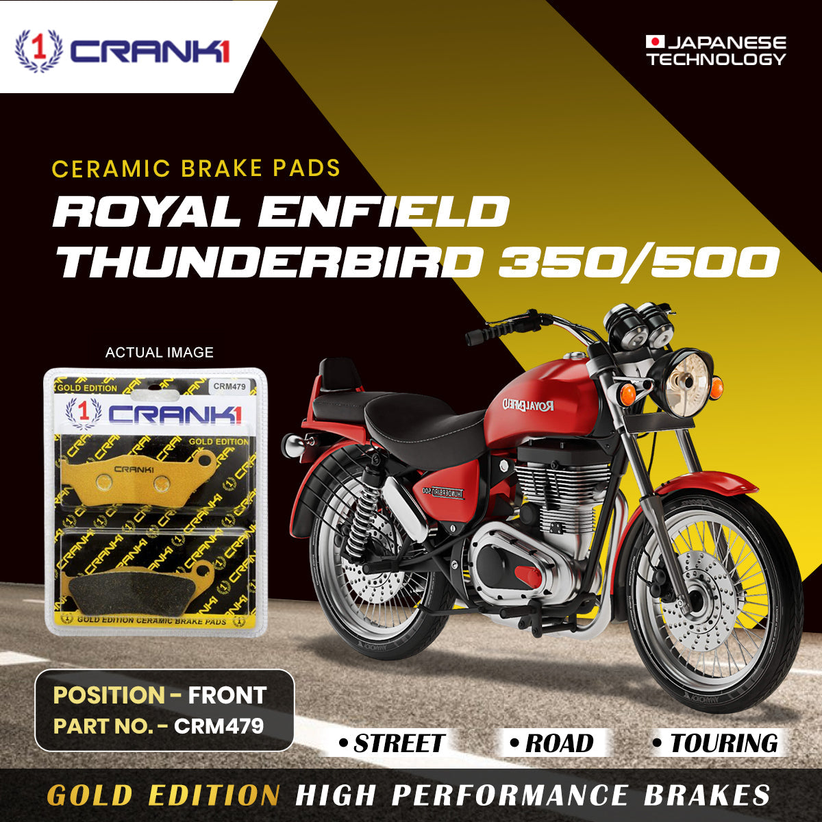 Ceramic Brake Pads For Royal Enfield Thunderbird 350 500 Front CRM479 1 Set CRANK1