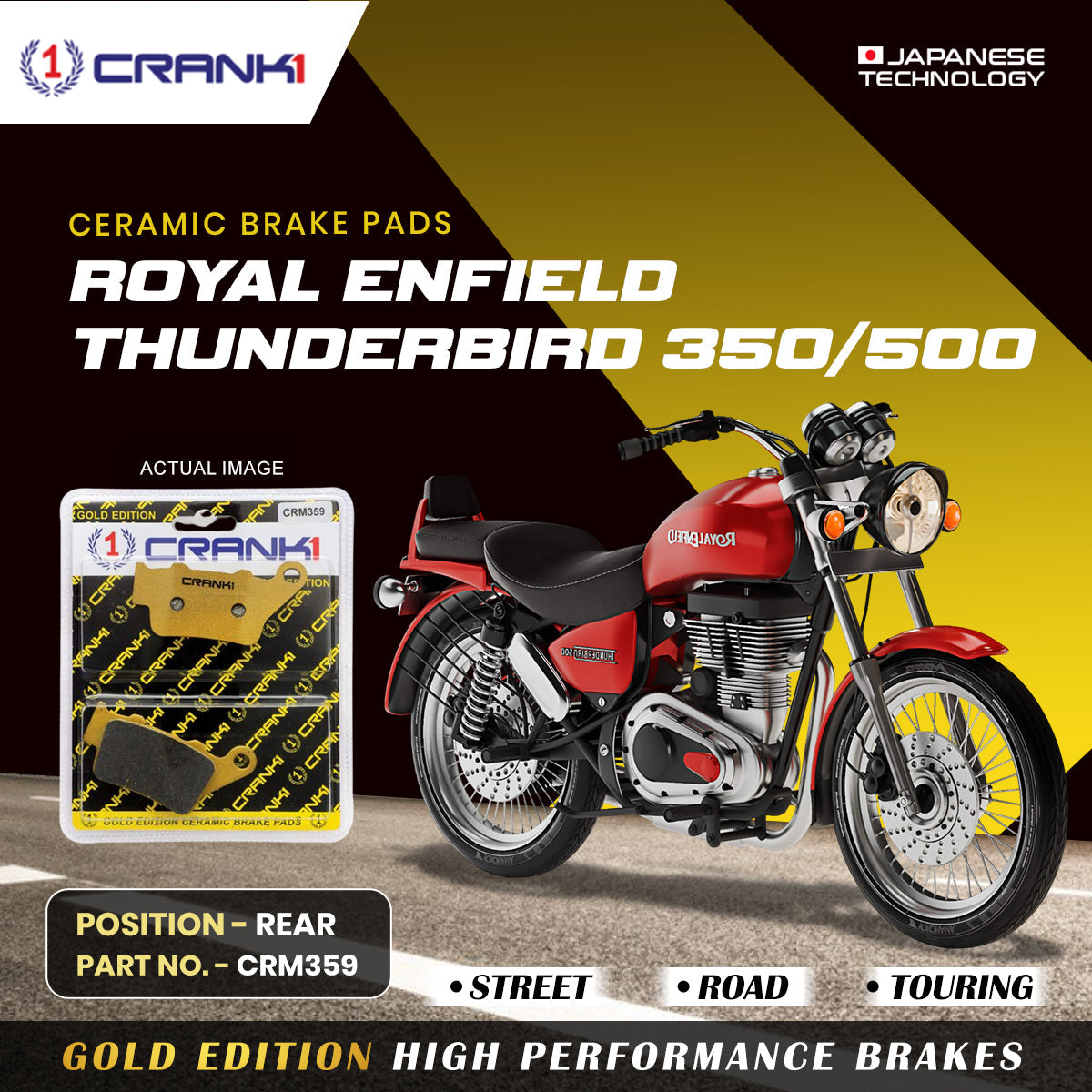 Ceramic Brake Pads For Royal Enfield Thunderbird 350 500 Rear CRM359 1 Set CRANK1
