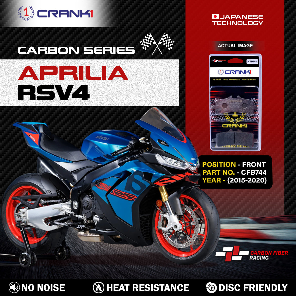 Carbon Brake Pads For Aprilia RSV4 2015-2020 - Front - CFB744 - 2 Sets - CRANK1
