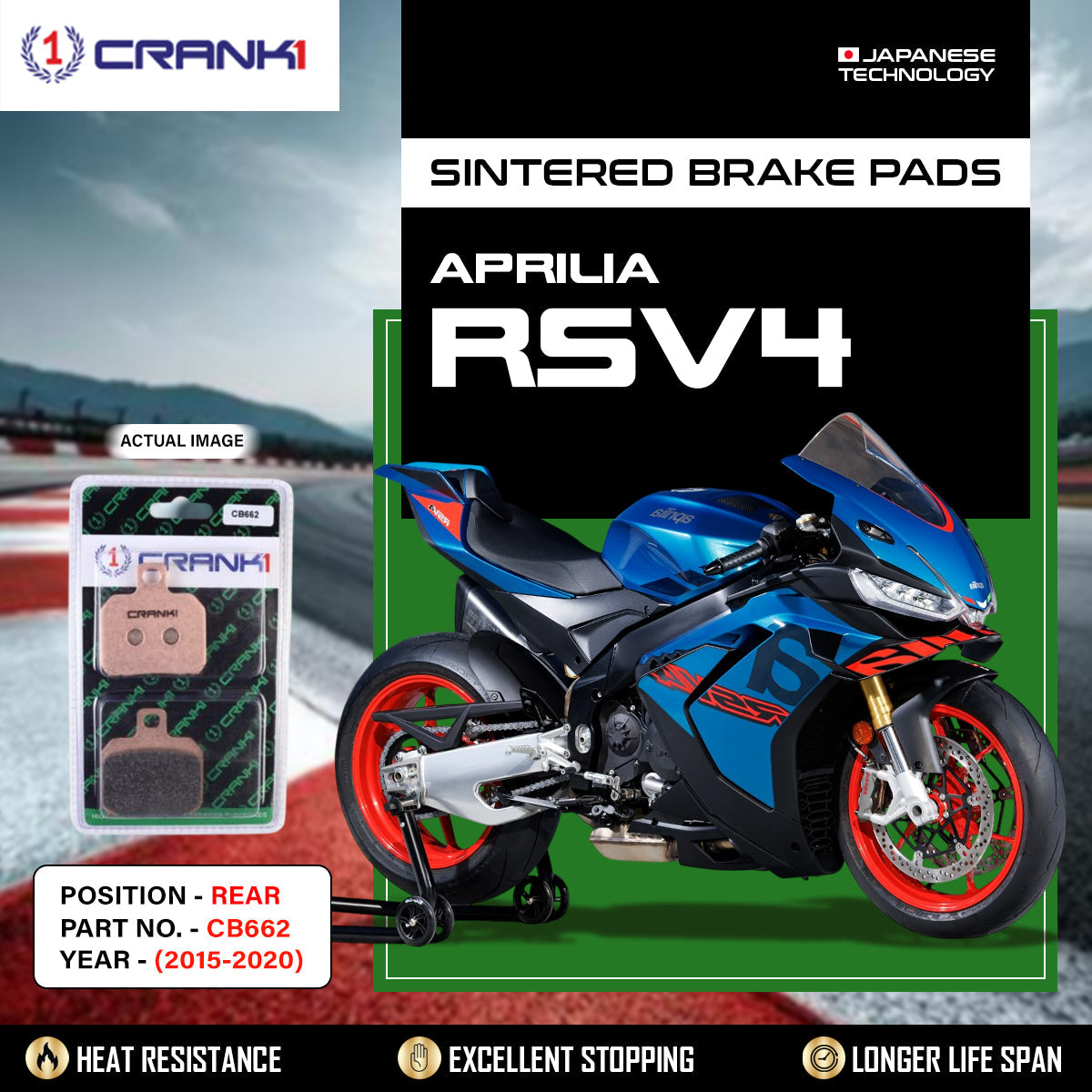 Sintered Brake Pads For Aprilia RSV4 2015-2020 - Rear - CB662 - 1 Set - CRANK1