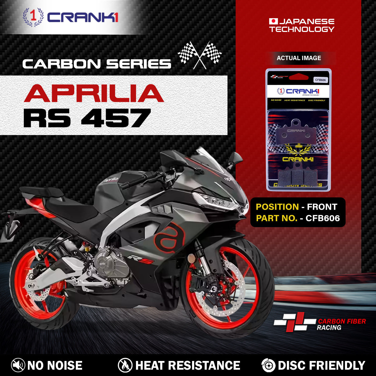 Carbon Brake Pads For Aprilia RS 457 - Front - CFB606 - 1 Set - CRANK1