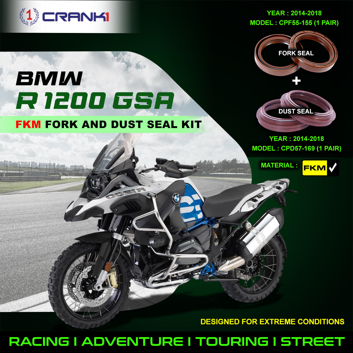 Fork And Dust Seals Kit For BMW R 1200 GSA 2014-2018 - CRANK1