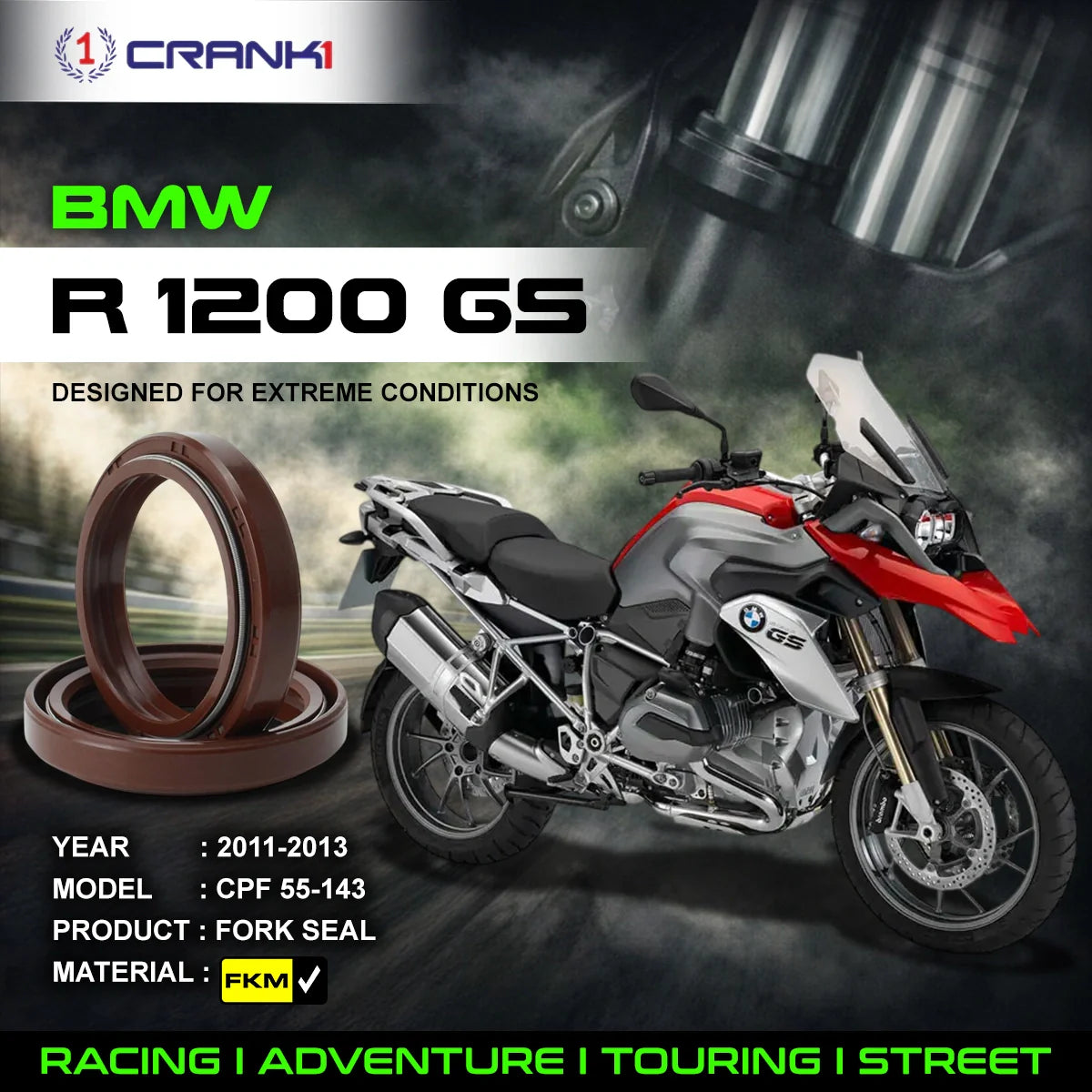 Fork Oil Seals Pair For BMW R 1200 GS 2011-2013 - CPF55-143 - CRANK1