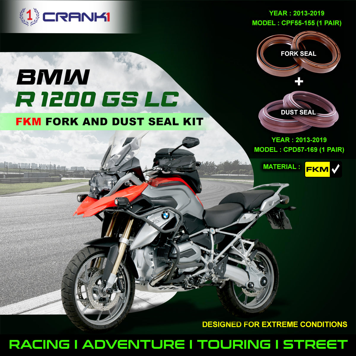 Fork And Dust Seals Kit For BMW R 1200 GS LC 2013-2019 - CRANK1