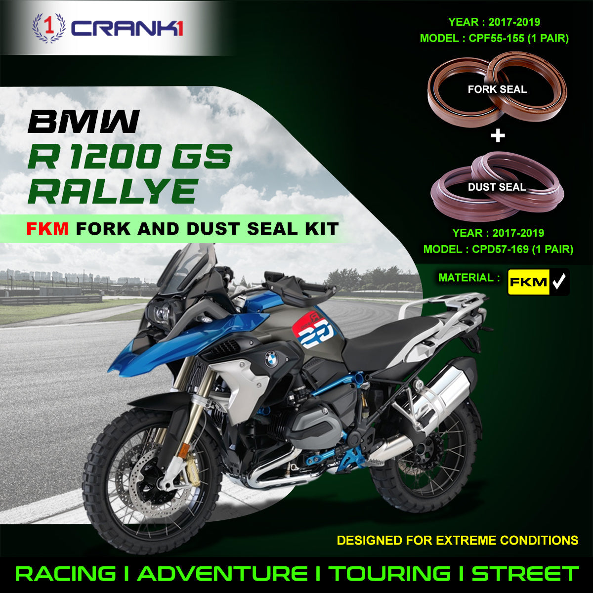 Fork And Dust Seals Kit For BMW R 1200 GS Rallye 2017-2019 - CRANK1