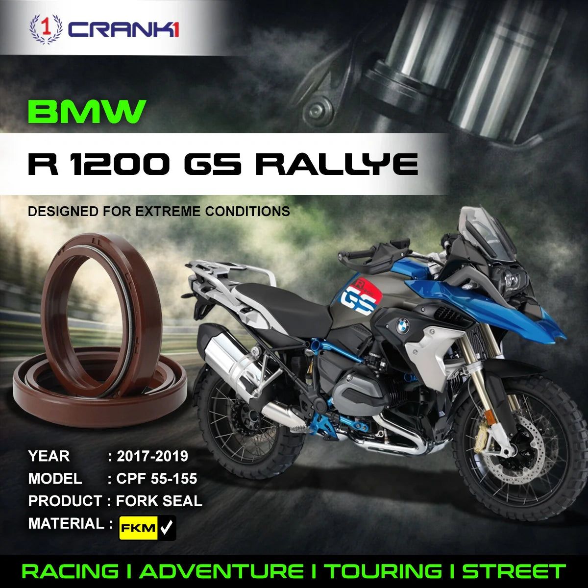 Fork Oil Seals Pair For BMW R 1200 GS Rallye 2017-2019 - CPF55-155 - CRANK1