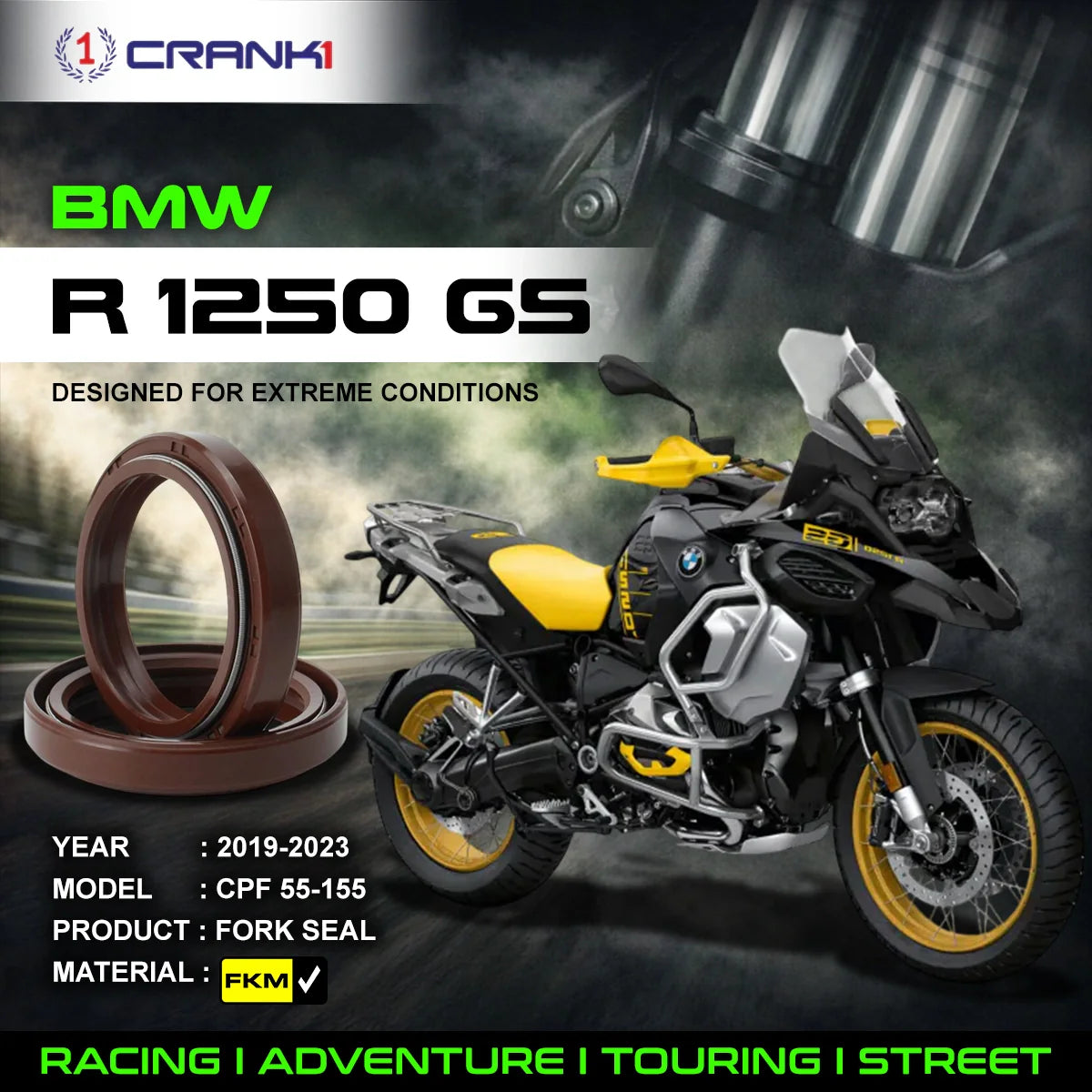 Fork Oil Seals Pair For BMW R 1250 GS 2019-2023 - CPF55-155 - CRANK1