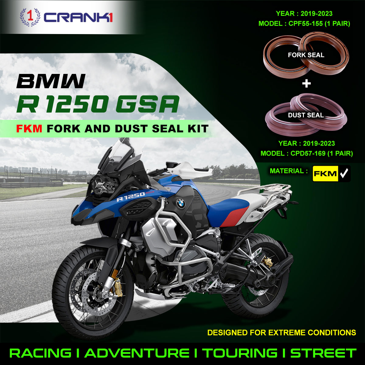 Fork And Dust Seals Kit For BMW R 1250 GSA 2019-2023 - CRANK1