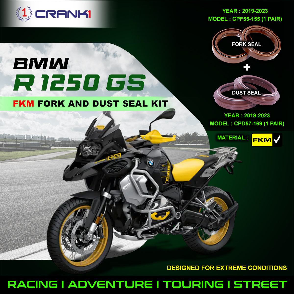 Fork And Dust Seals Kit For BMW R 1250 GS 2019-2023 - CRANK1