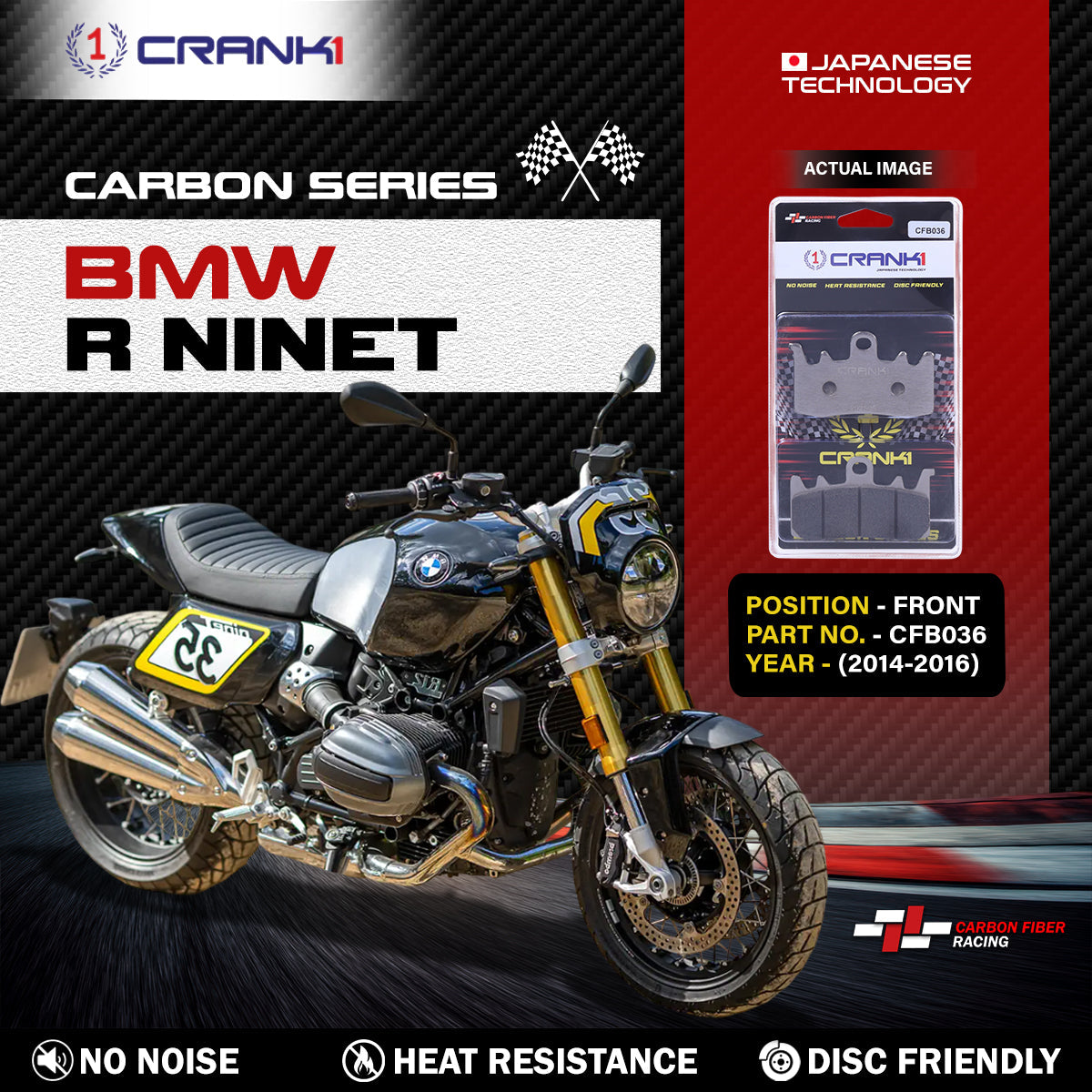 Carbon Brake Pads For BMW R nineT 2014-2016 - Front - CFB036 - 2 Sets - CRANK1