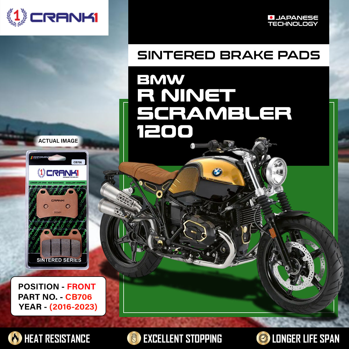 Sintered Brake Pads For BMW R nineT Scrambler 1200 2016-2023 - Front - CB706 - 2 Sets - CRANK1