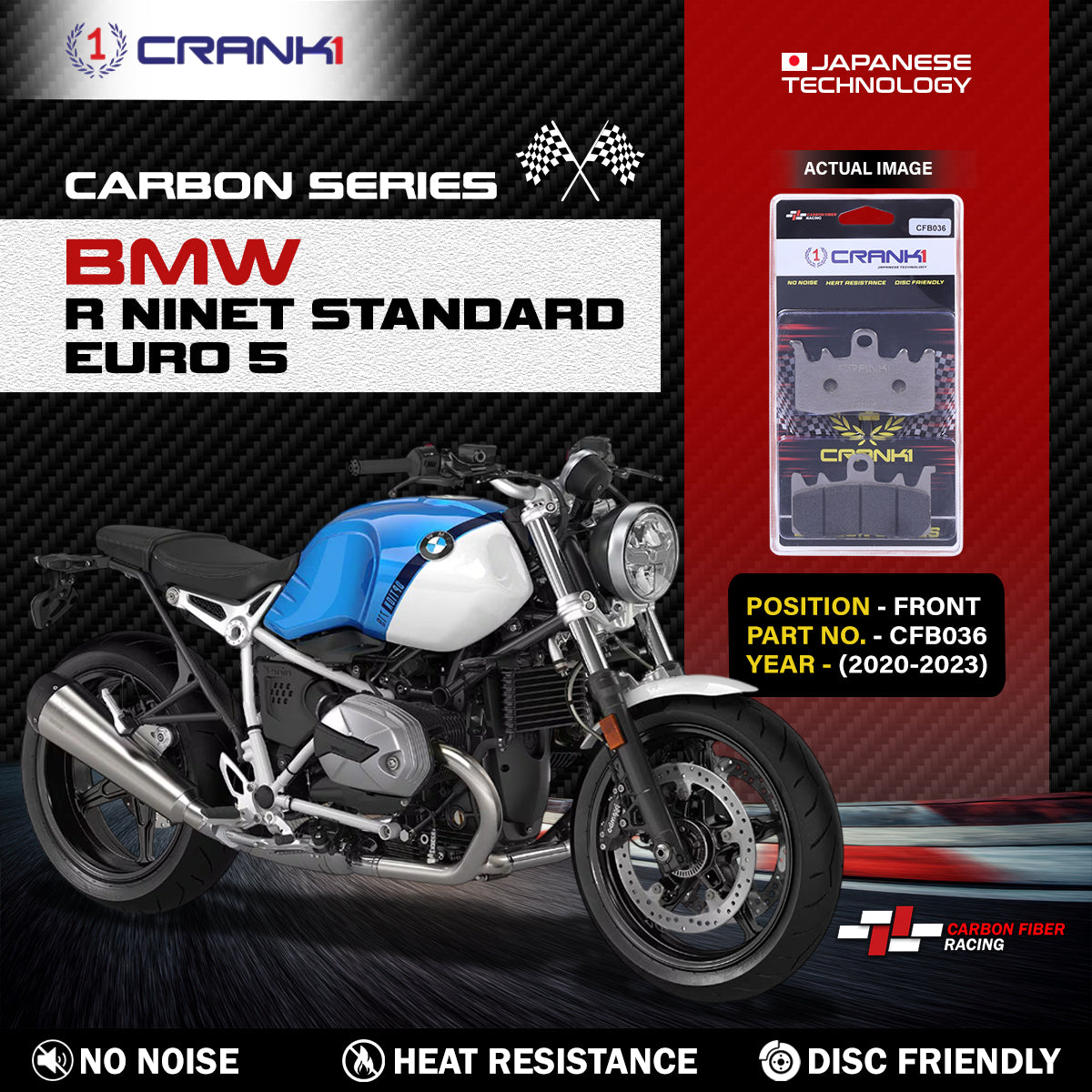 Carbon Brake Pads For BMW R nineT Standard Euro 5 2020-2023 - Front - CFB036 - 2 Sets - CRANK1