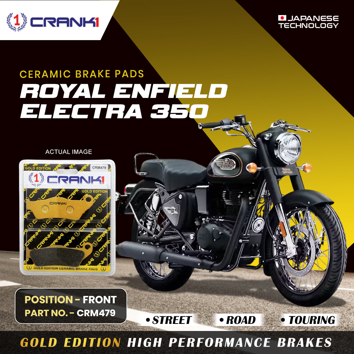 Ceramic Brake Pads For Royal Enfield Electra 350 Front CRM479 1 Set CRANK1