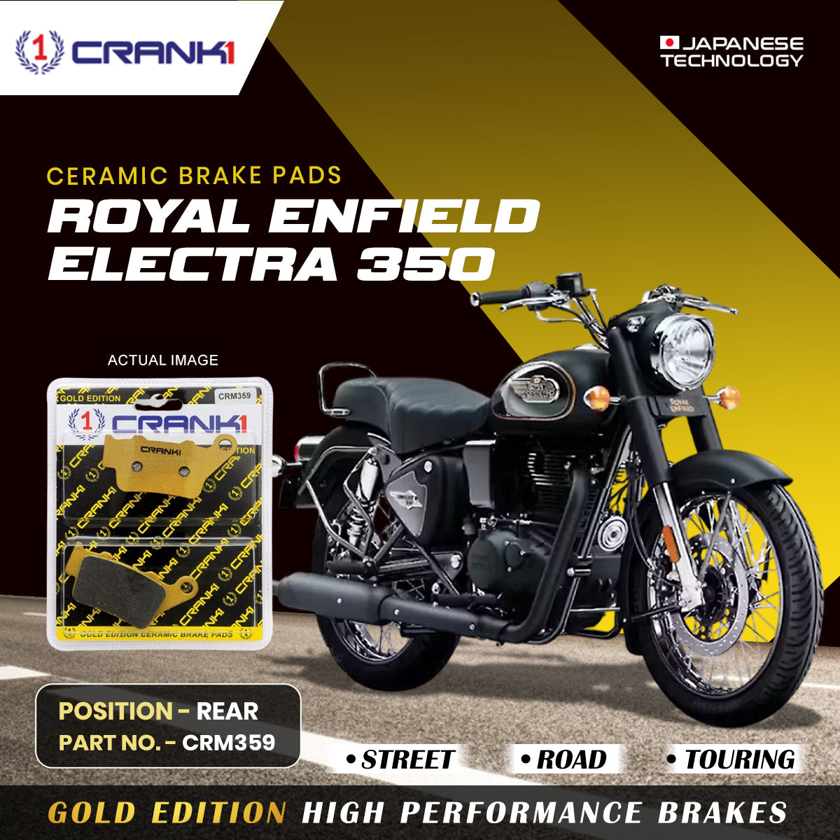 Ceramic Brake Pads For Royal Enfield Electra 350 Rear CRM359 1 Set CRANK1